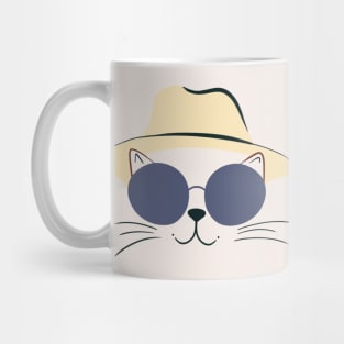 French Chic Cat: Cream Hat & Round Shades - Minimalistic Cat Art" Mug